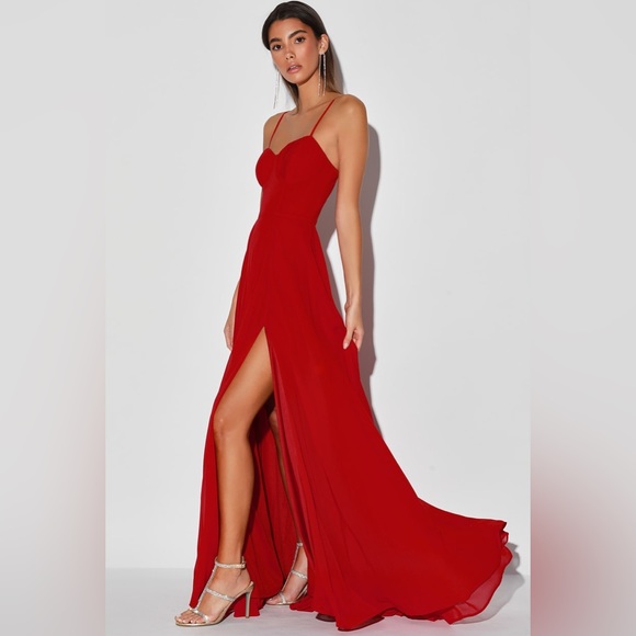 Lulu’s Cause For Commotion Bustier Maxi Dress Red Size M - Picture 2 of 15